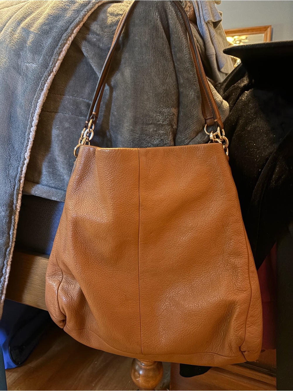 Coach Cognac Leather Shoulder Hobo with Gold-Tone Accents